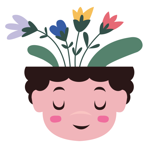 TeleKyla — a whimsical illustration of a person with flowers growing from their mind